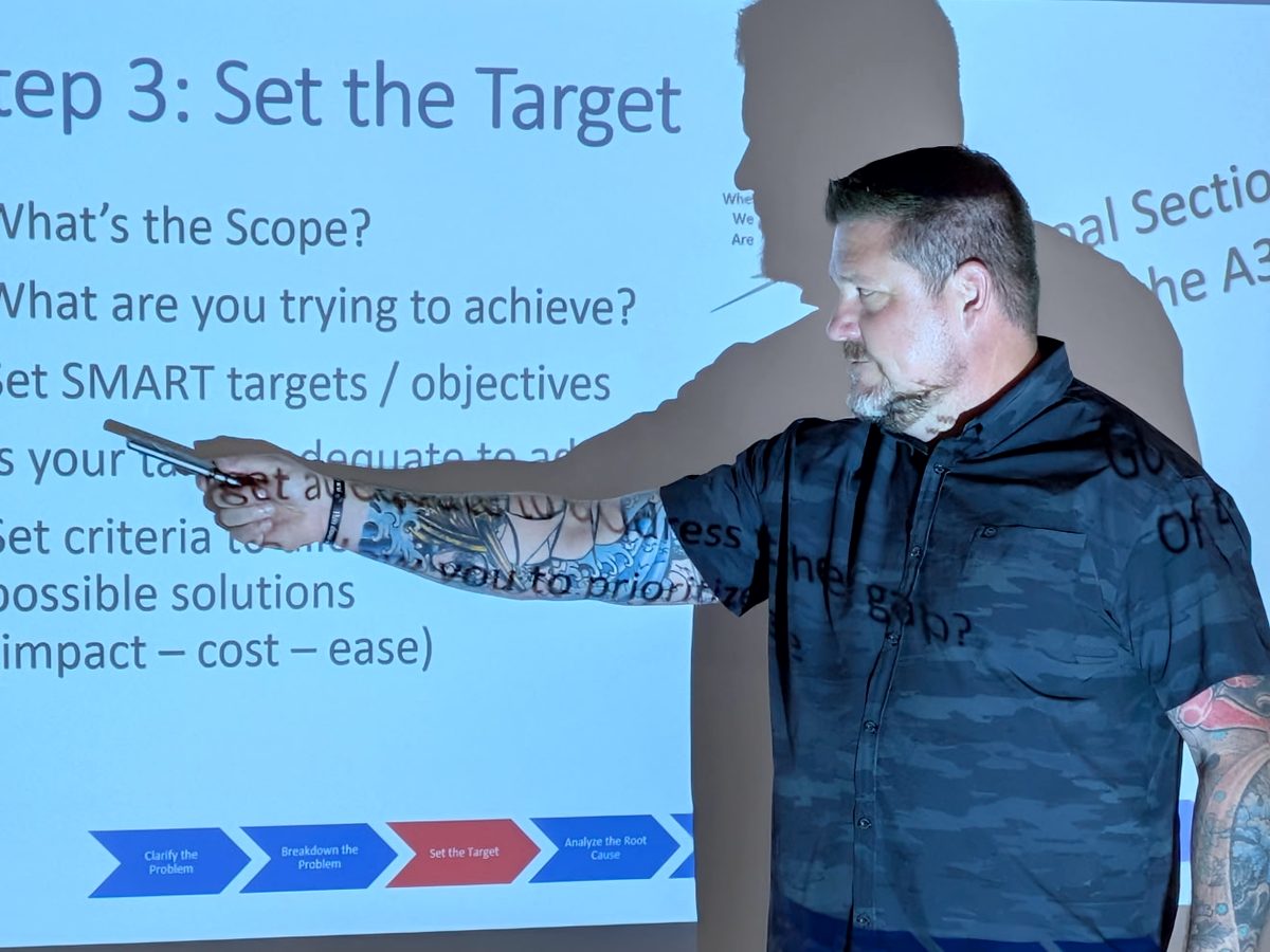 Steve Baumgartner teaching the A3 problem-solving steps